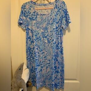 Lilly Pulitzer Cotton Dress with whimsical seahorse sea turtle print EUC